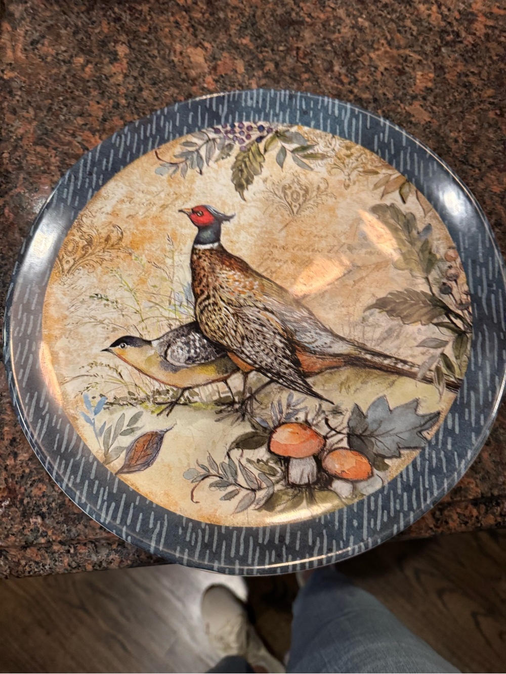 Decorative Wildlife Ceramic Dinner Plate - Blue Border